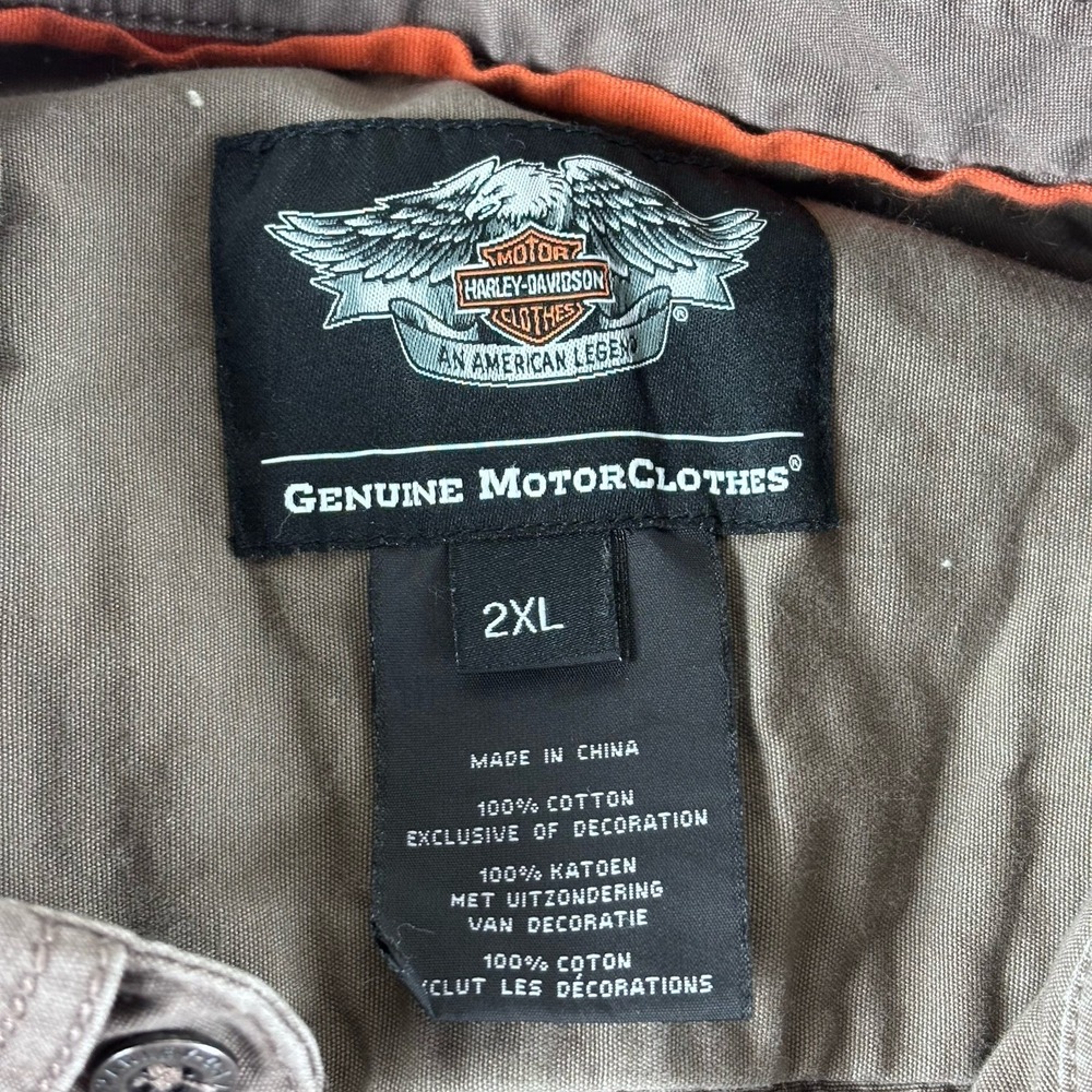 Harley Davidson‎ 2XL Sleeveless Button Down Shirt Vest Patch Mechanic XXL Brown - Picture 9 of 11